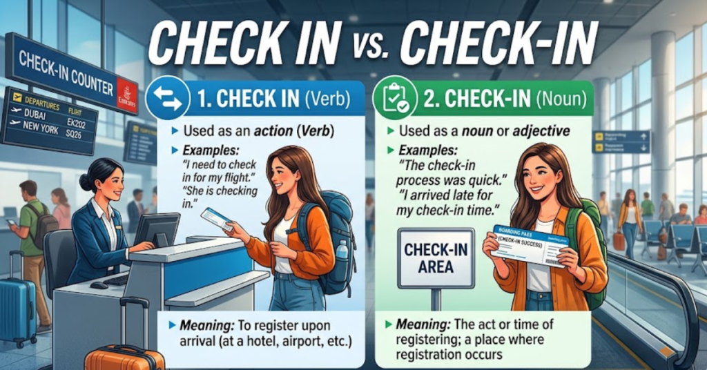 Check In or Check-In: Grammar, Meaning & Usage