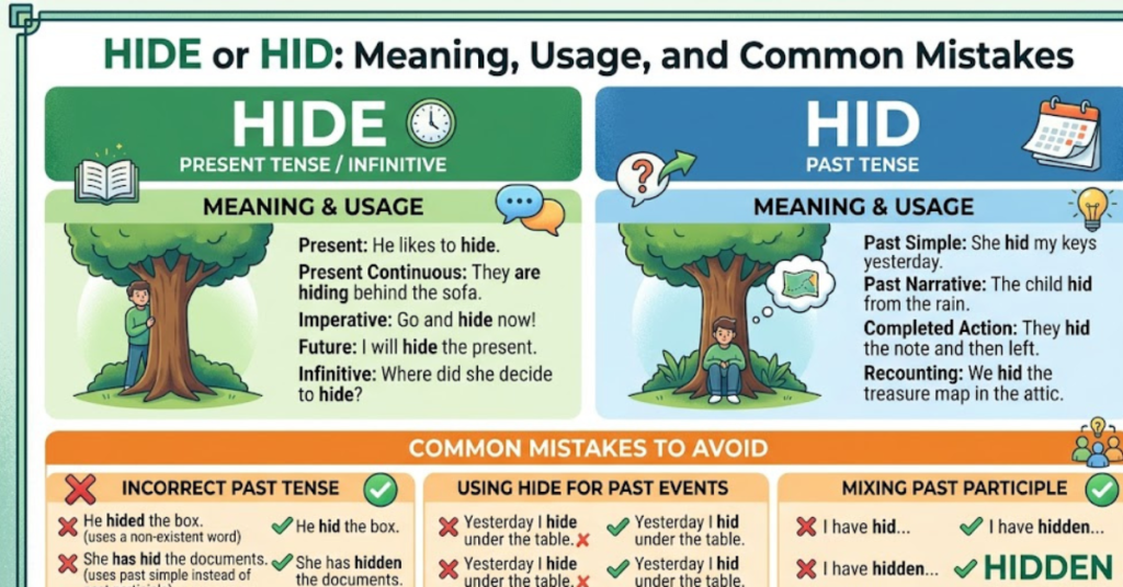Hide or Hid Meaning, Usage, and Common Mistakes