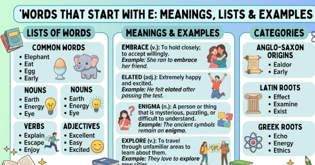 Words That Start With E Meanings, Lists & Examples
