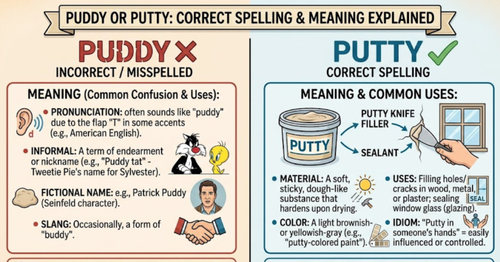 Puddy or Putty: Correct Spelling & Meaning Explained