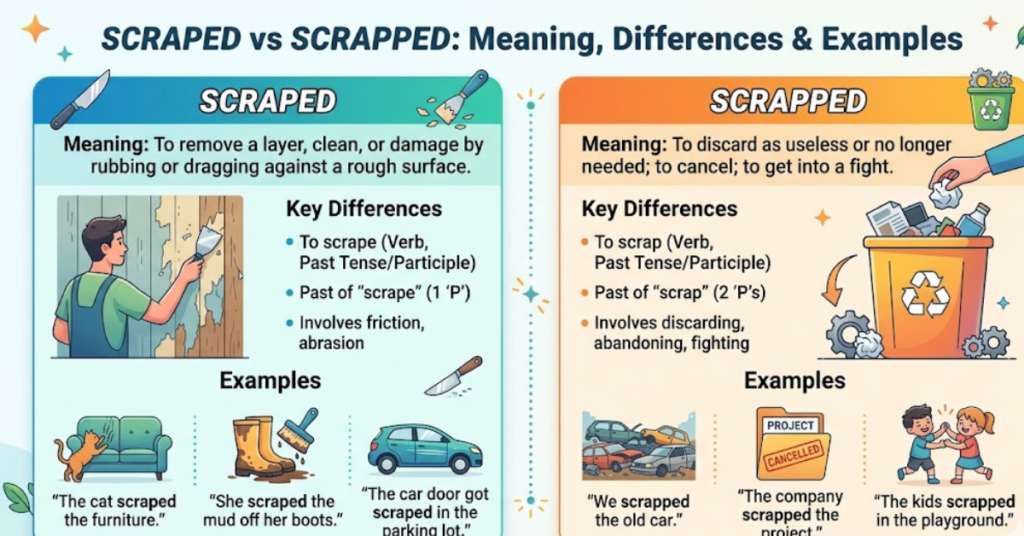 Scraped vs Scrapped: Meaning, Differences & Examples