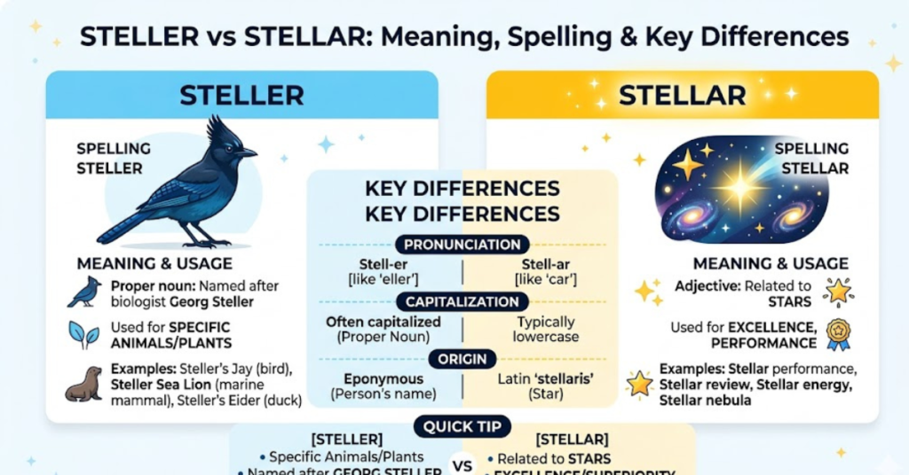Steller vs Stellar: Meaning, Spelling & Key Differences